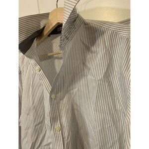Jhane Barnes Men’s Sz 17 Long Sleeve Button‎ Down Slim Fit Non Iron White Gray